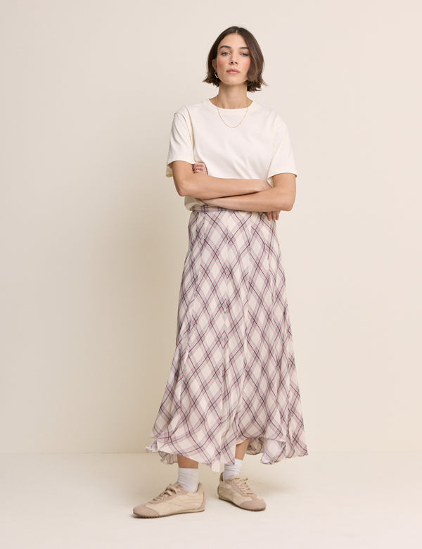 Pink Check Midi Skirt