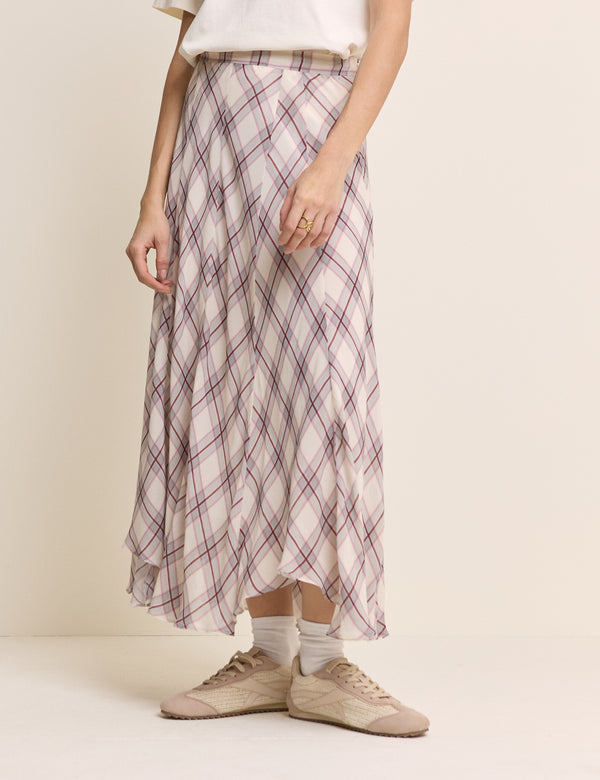 Pink Check Midi Skirt
