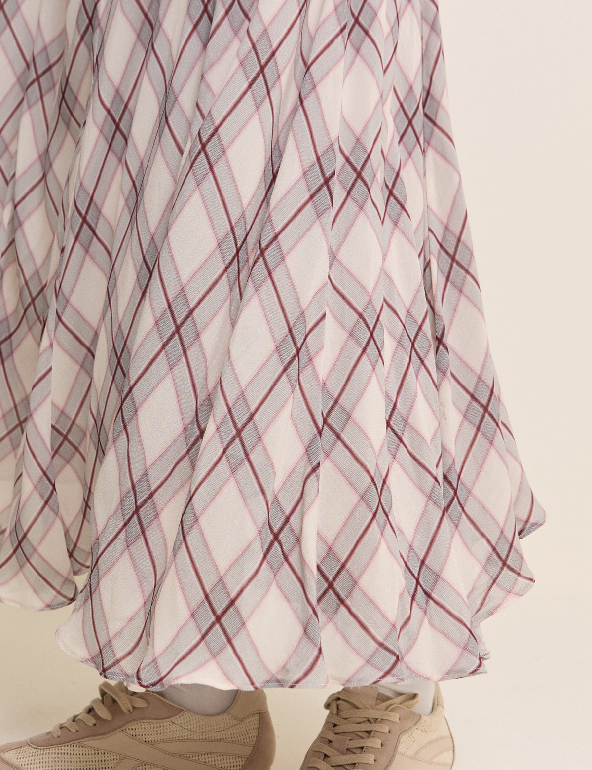 Pink Check Midi Skirt