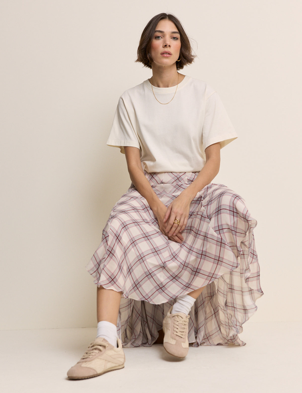 Pink Check Midi Skirt