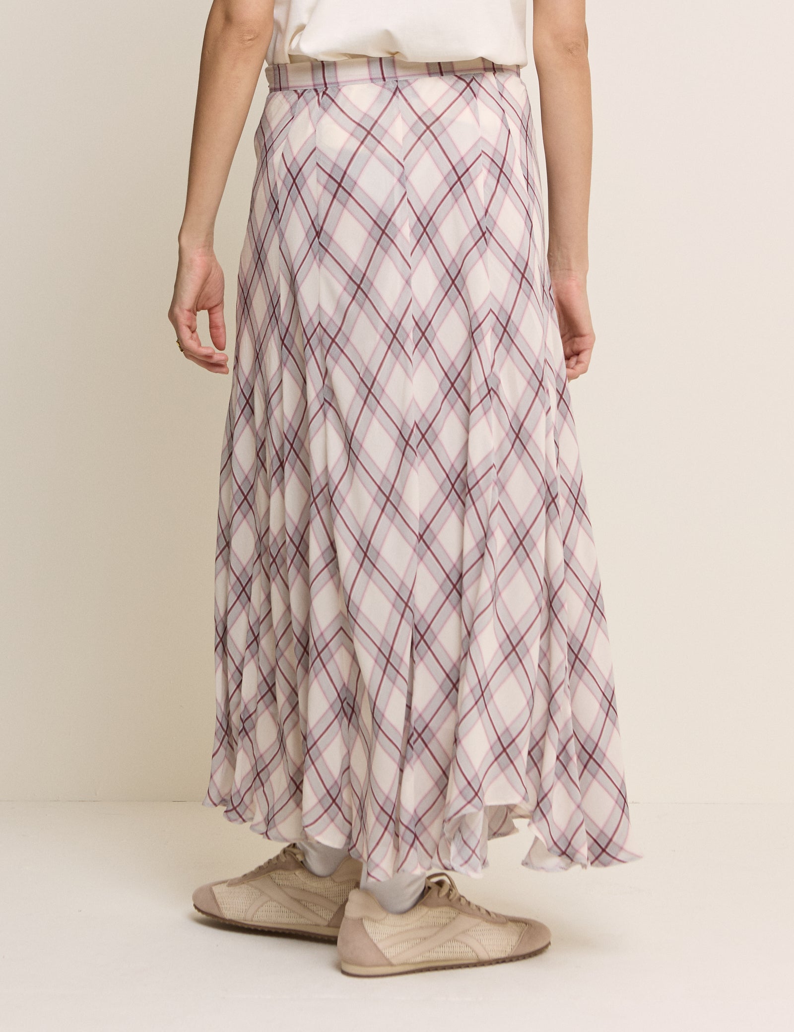 Pink Check Midi Skirt