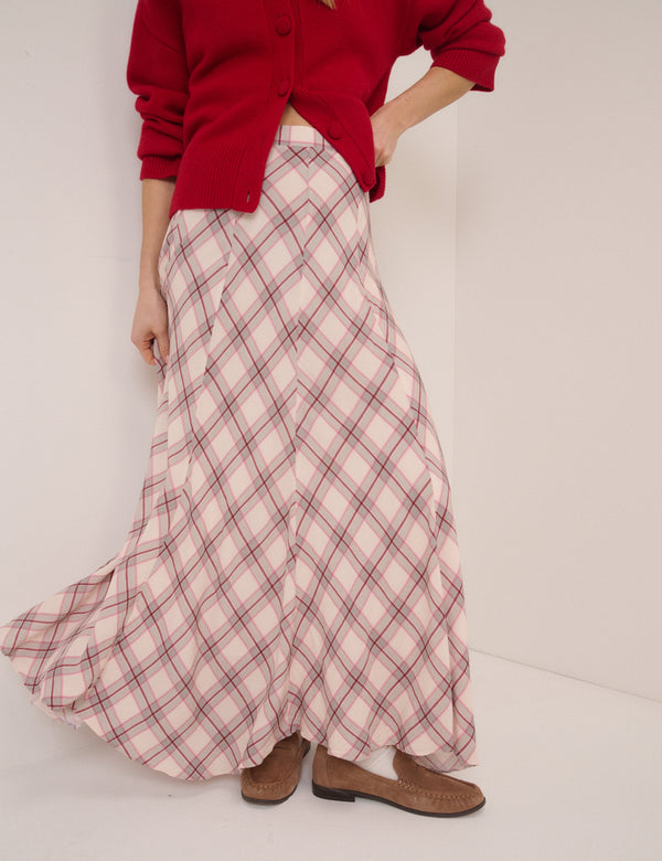 Pink Check Midi Skirt