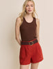 Red Linen-Blend Tailored Shorts