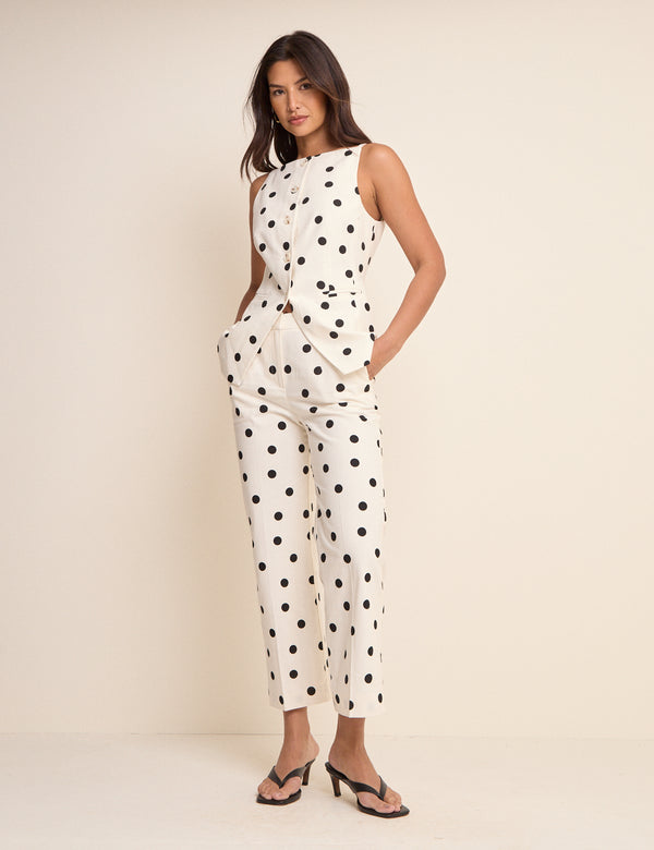 White Polka Dot Cigarette Trousers