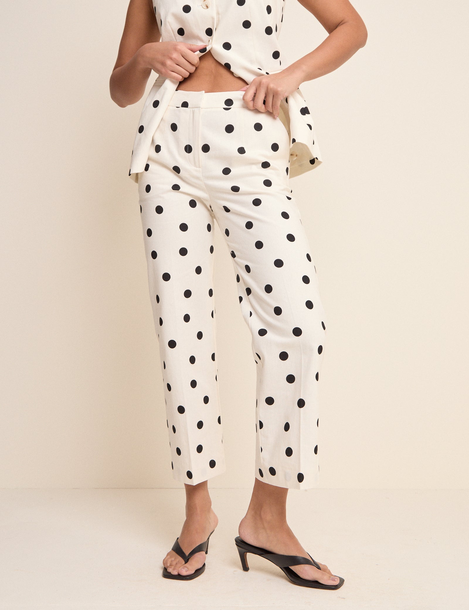 White Polka Dot Cigarette Trousers