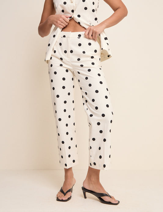womens white cigarette trousers White Polka Dot Cigarette Trousers