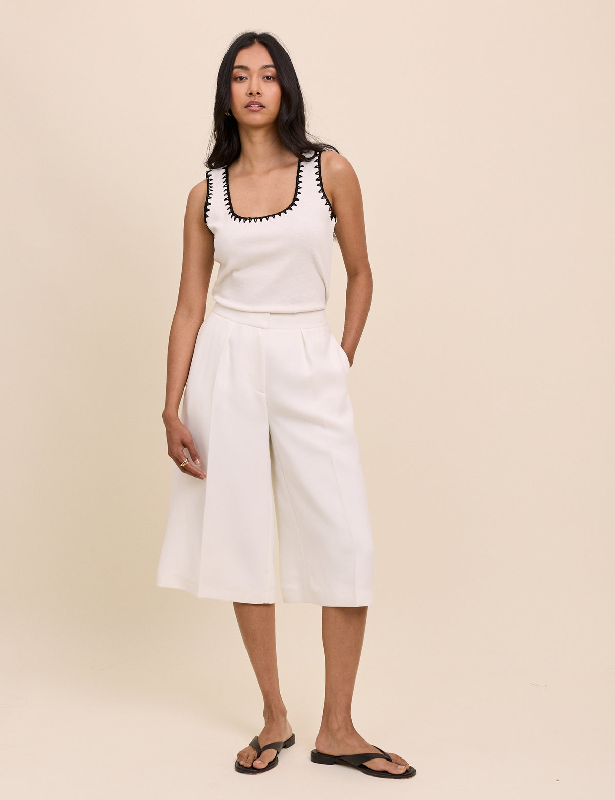 White Tailored Culottes