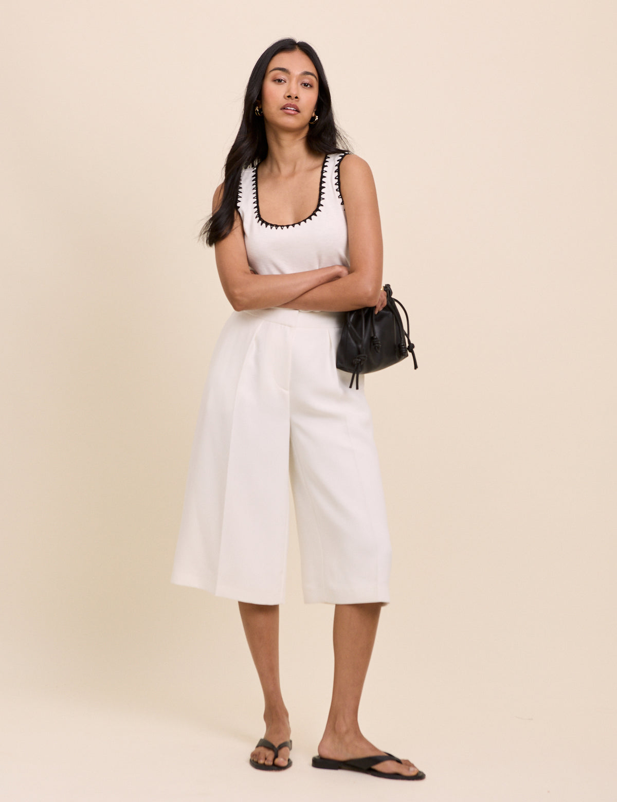 White Tailored Culottes