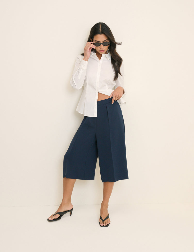 Navy High Waisted Tailored Culottes