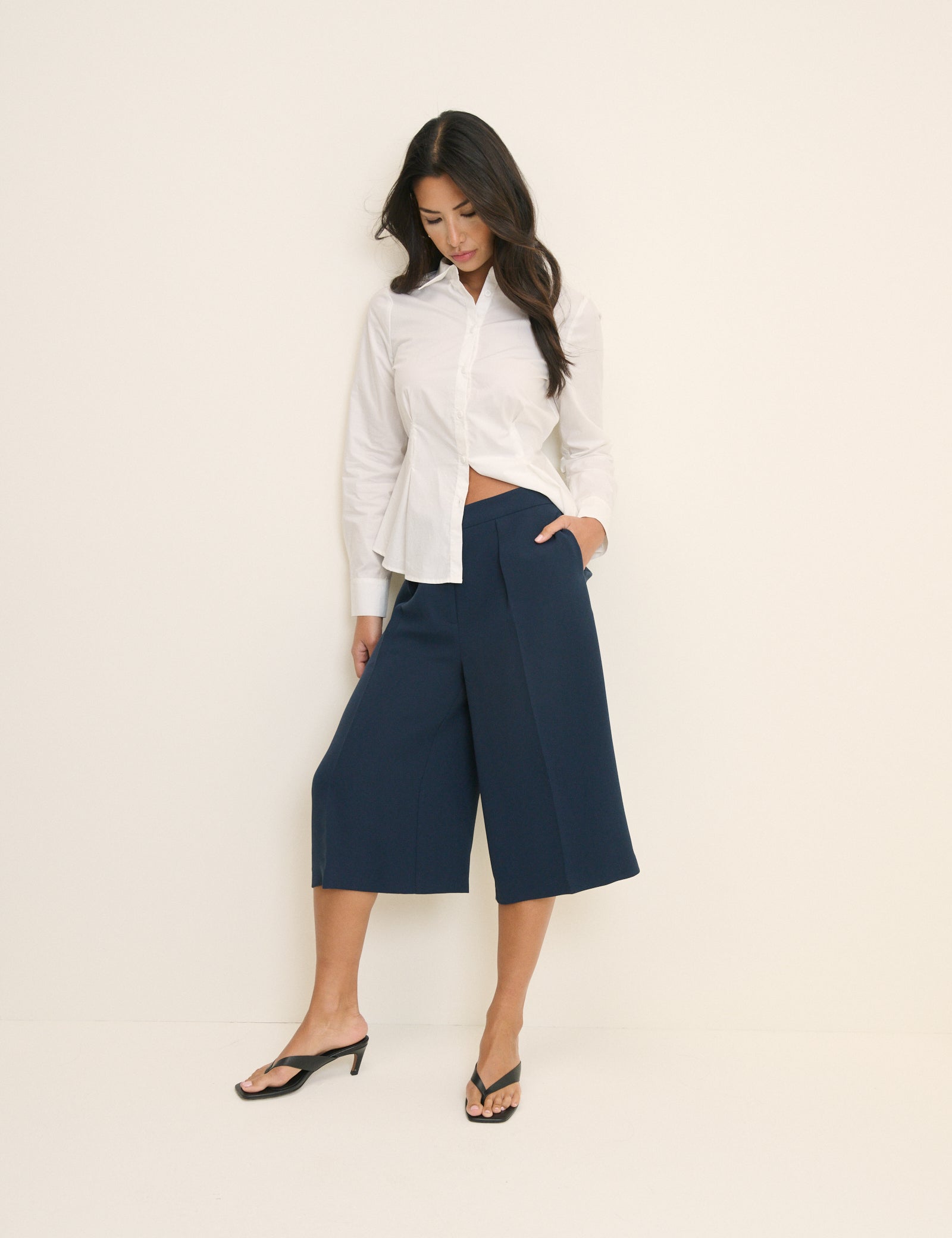 Navy High Waisted Tailored Culottes
