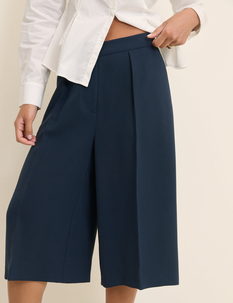 Navy High Waisted Tailored Culottes