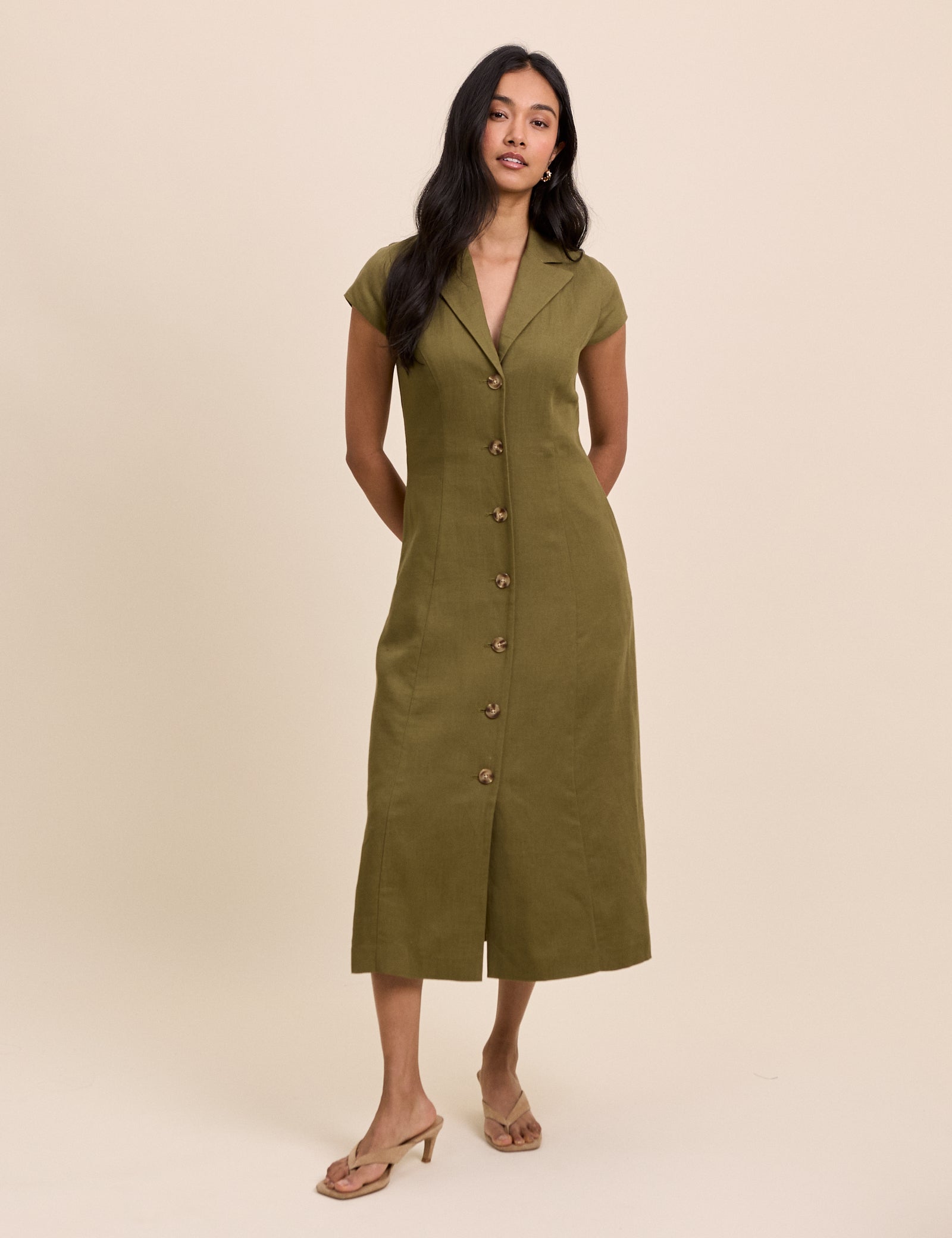 Khaki Tailored Midi Dress