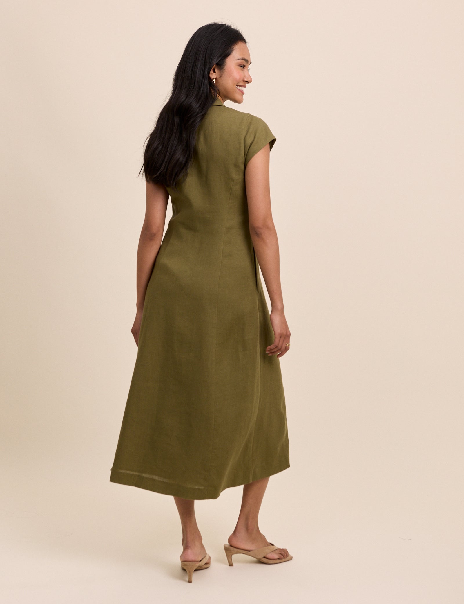 khaki green midi dress Threadbare Women's Khaki Green 2-in-1 Jersey Poplin Mix Square Neck Long  Sleeve Dress main image 0