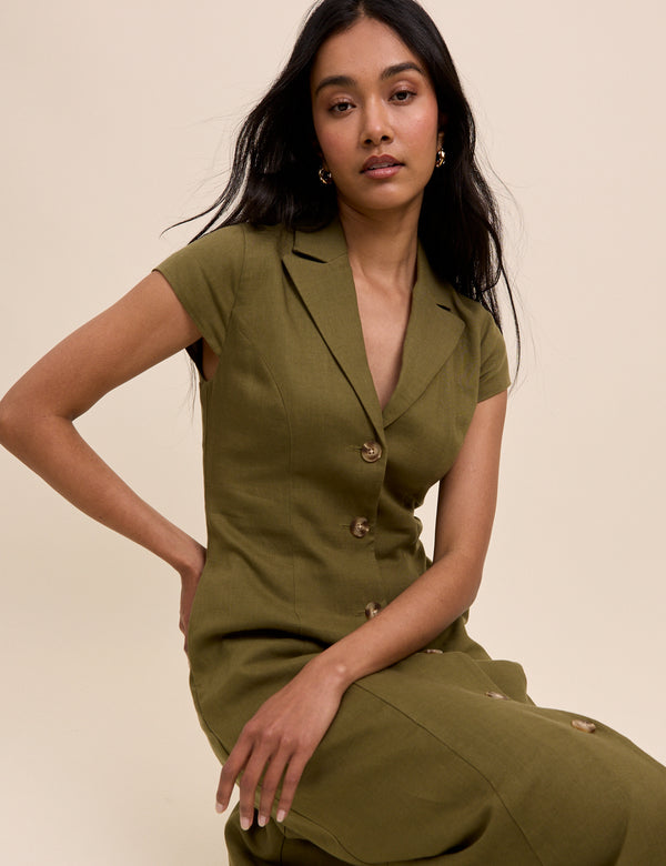 Khaki Tailored Midi Dress