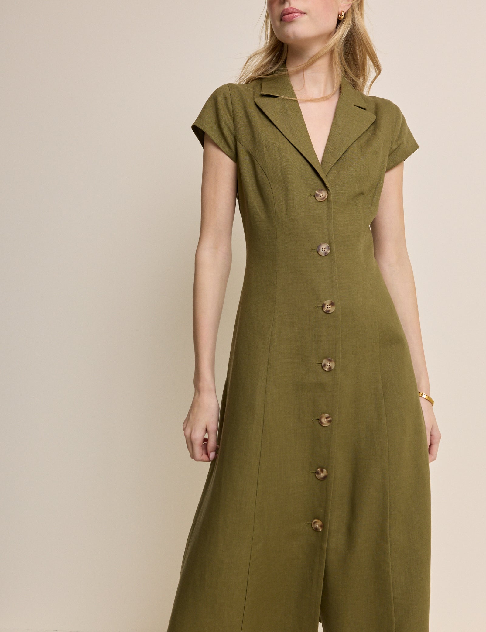 Khaki Tailored Midi Dress