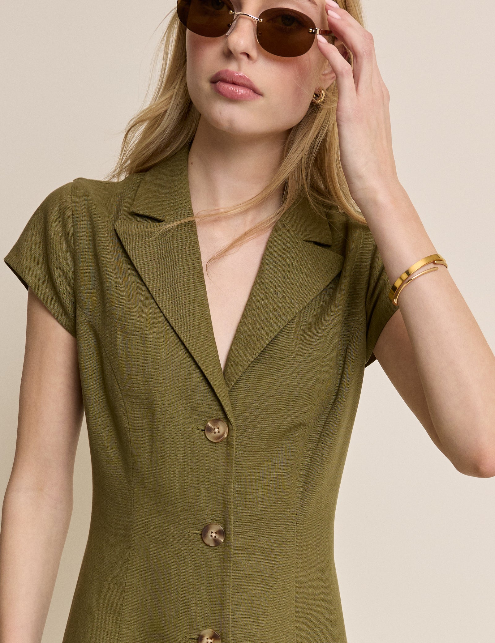 Khaki Tailored Midi Dress