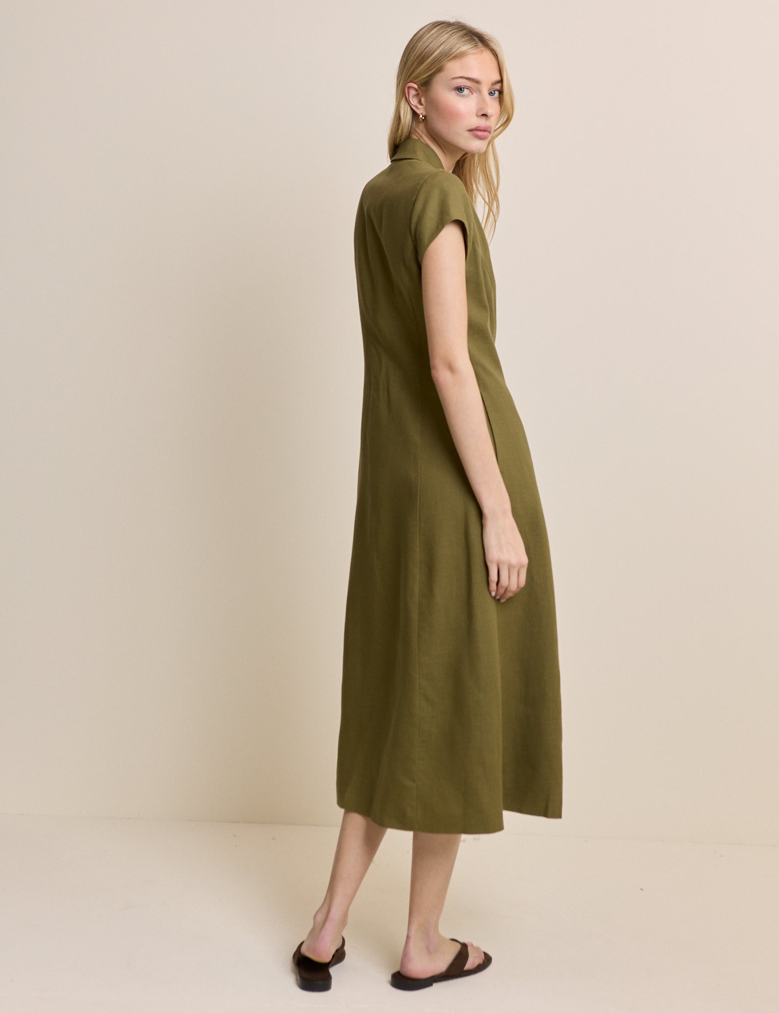 Khaki Tailored Midi Dress