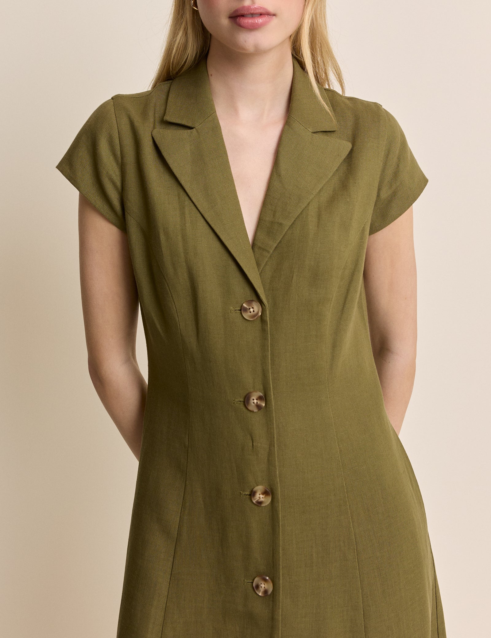 Khaki Tailored Midi Dress
