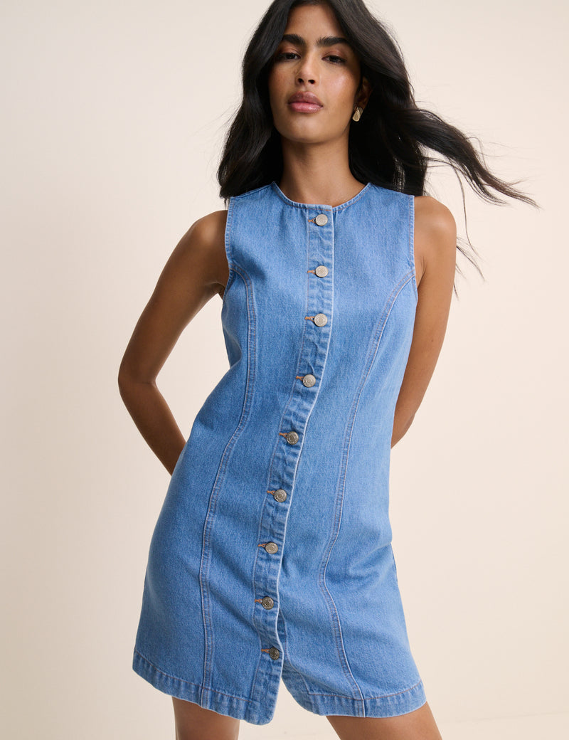 no sleeve denim dress Womens Ladies Stretch Sleeveless Shirt Dresses Size 8 10 12 14 16 Blue comfortable to wear Entertain Me Sleeveless A-Line Maxi