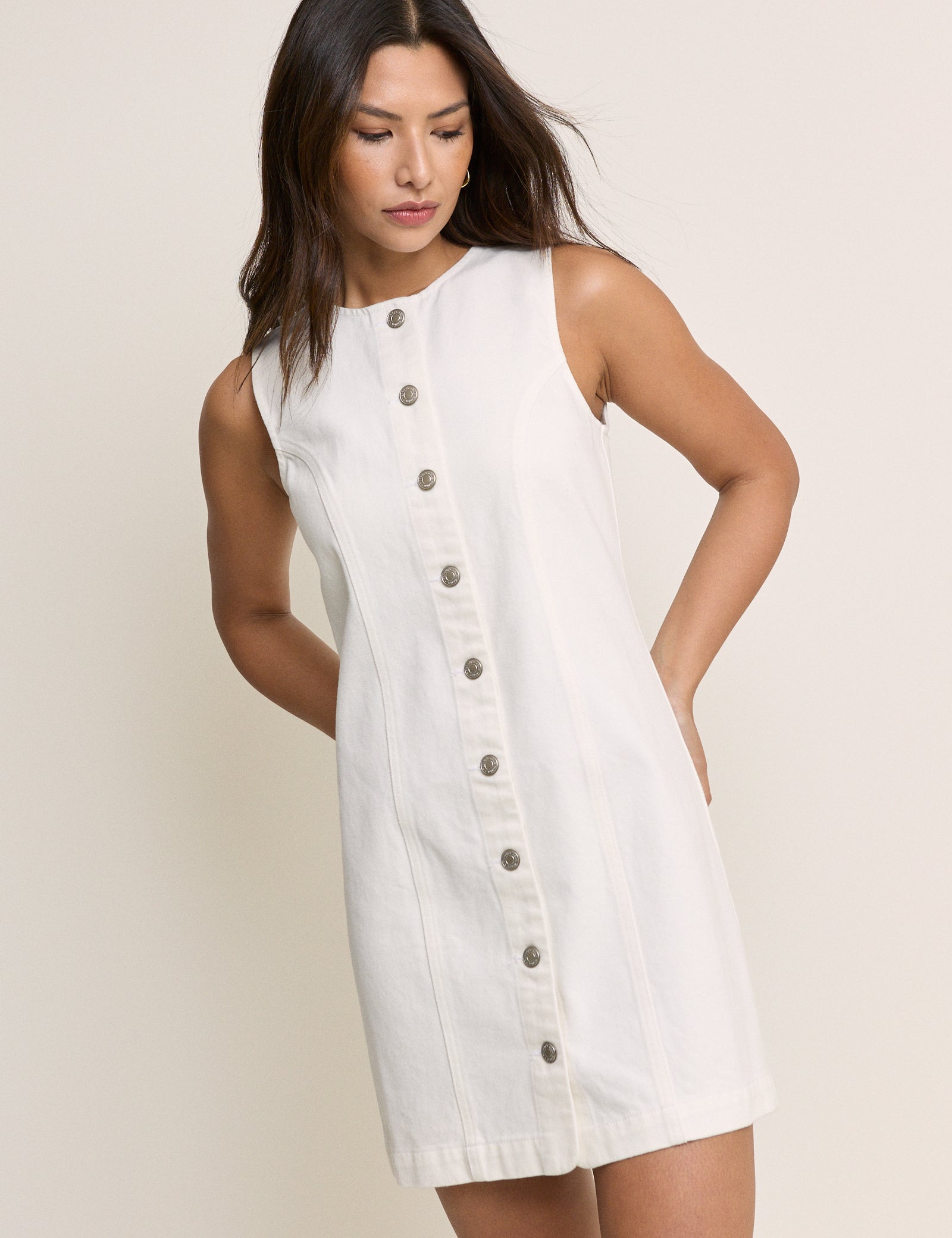 Cream Denim Button Down Mini Ned Dress