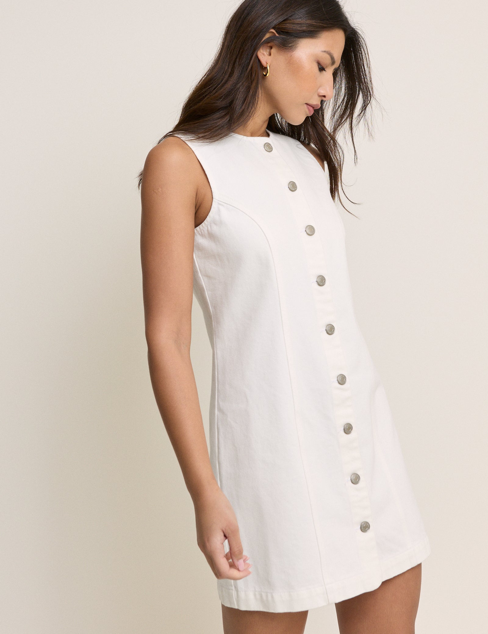 Cream Denim Button Down Mini Ned Dress Cream Denim Button Down Mini Ned Dress