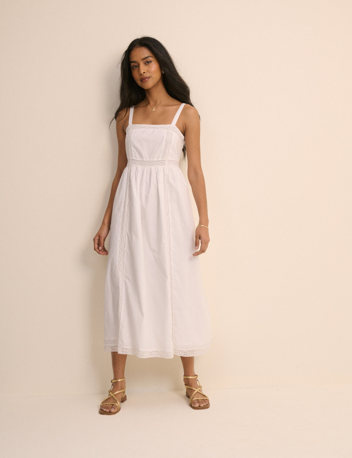 White Panelled Lace Trim Sawyer Midi Dress