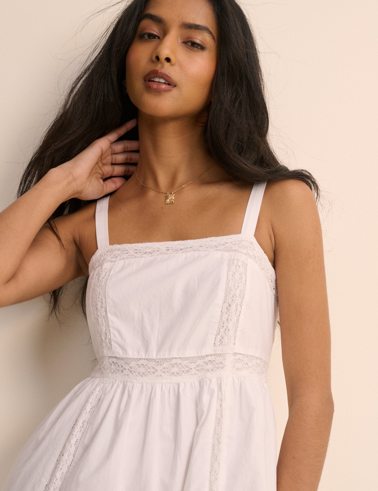 White Panelled Lace Trim Sawyer Midi Dress