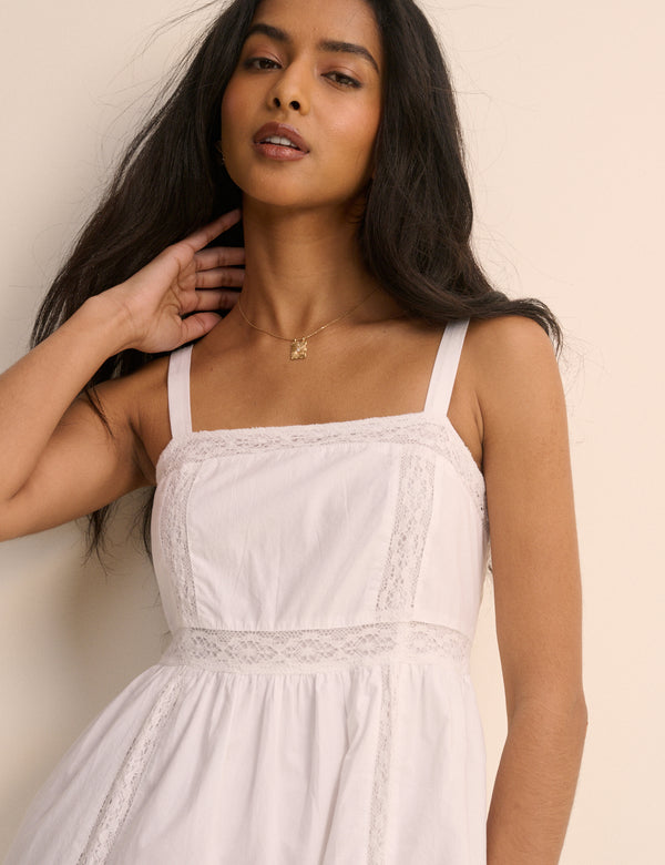 White Panelled Lace Trim Sawyer Midi Dress