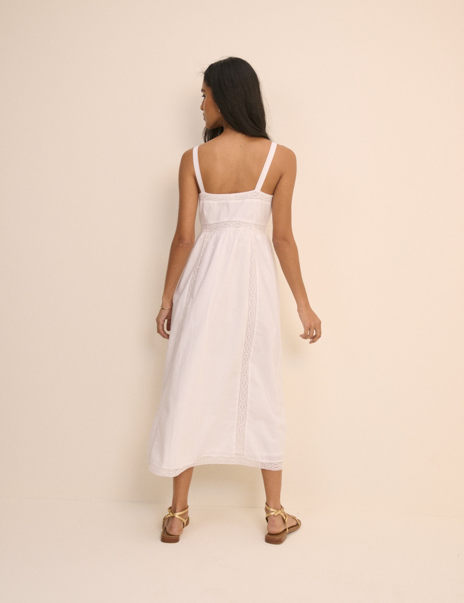 White Panelled Lace Trim Sawyer Midi Dress