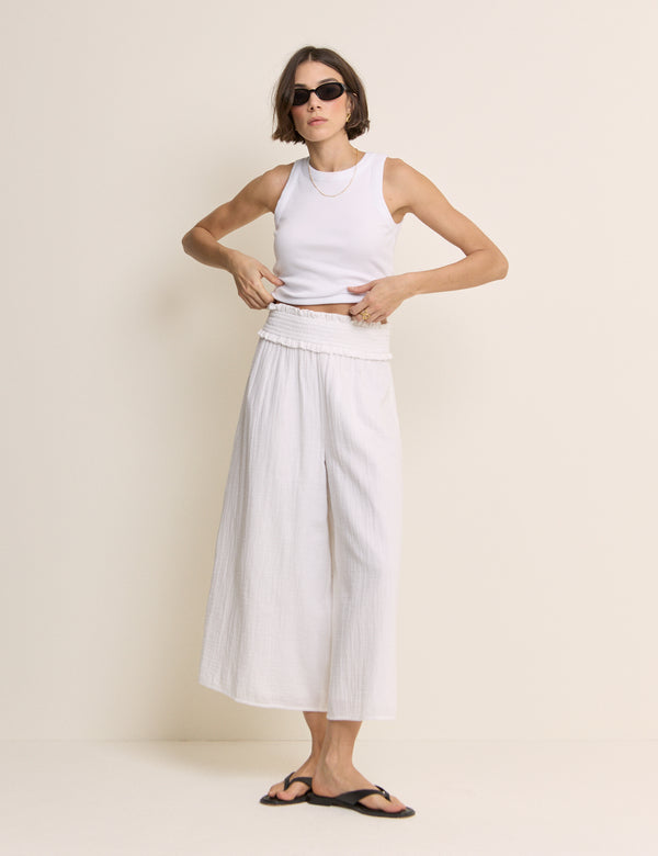 White Cropped Palazzo Double Gauze Trouser
