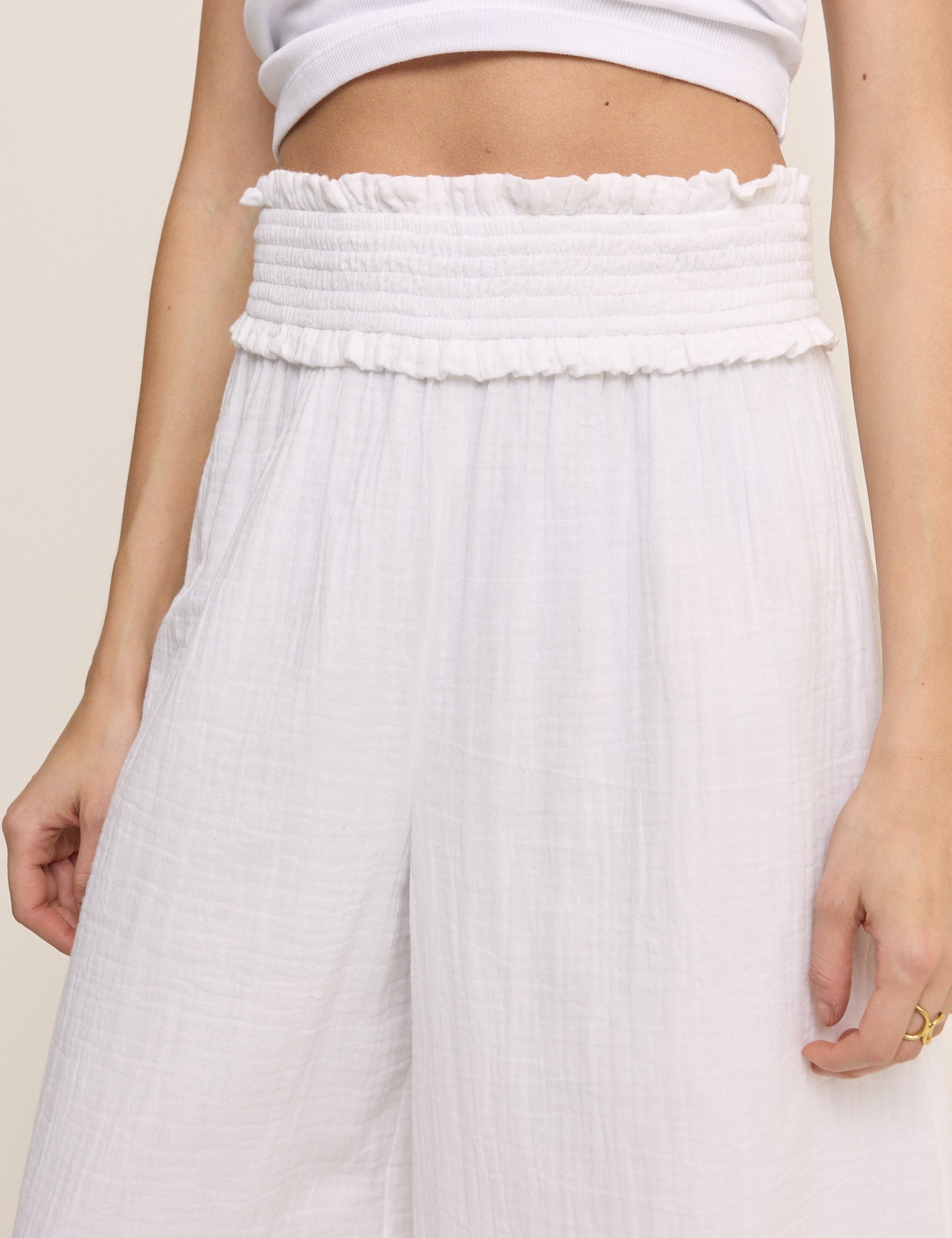 White Cropped Palazzo Double Gauze Trouser