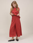 Red Cropped Palazzo Double Gauze Trouser
