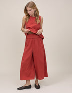 Red Cropped Palazzo Double Gauze Trouser