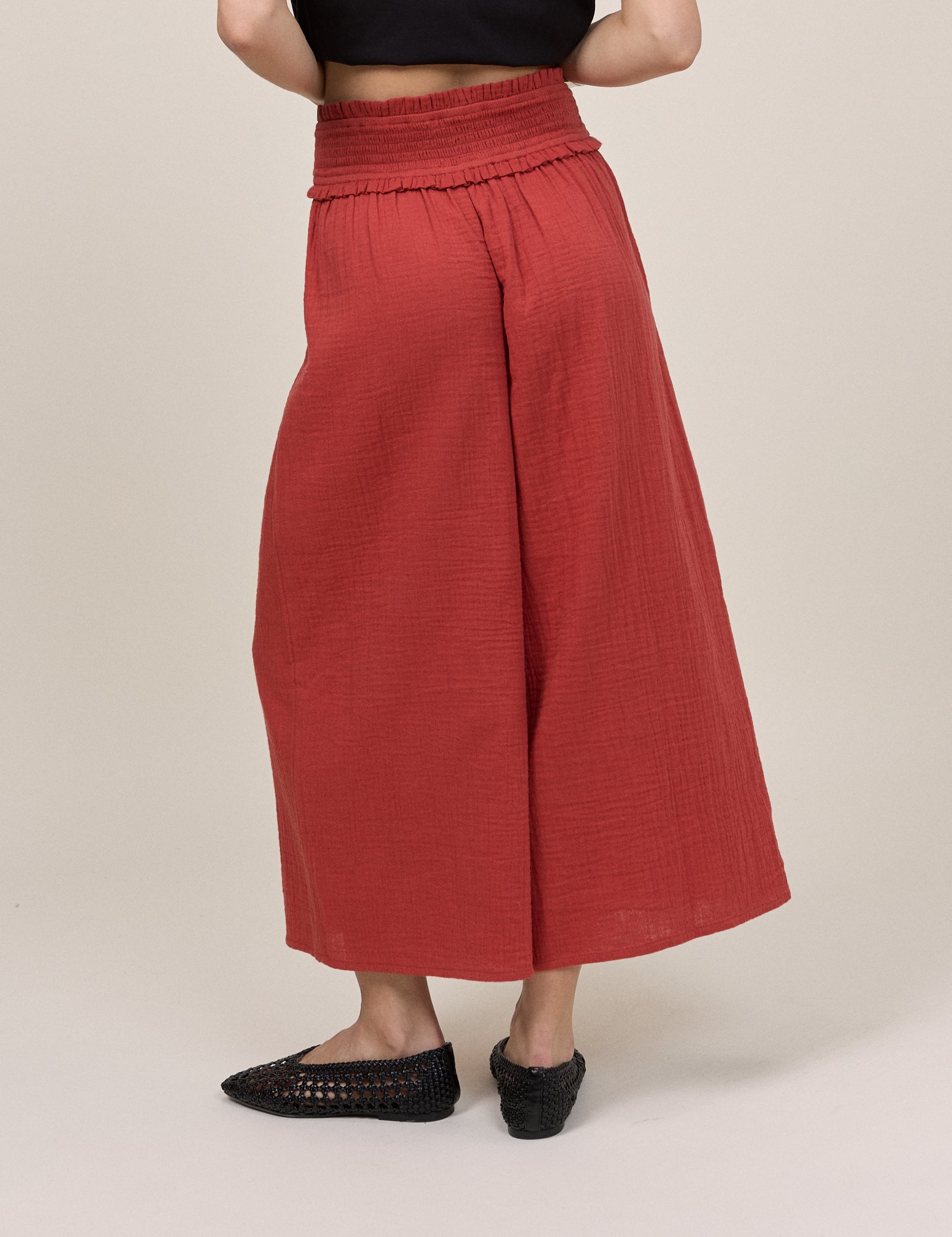 Red Cropped Palazzo Double Gauze Trouser
