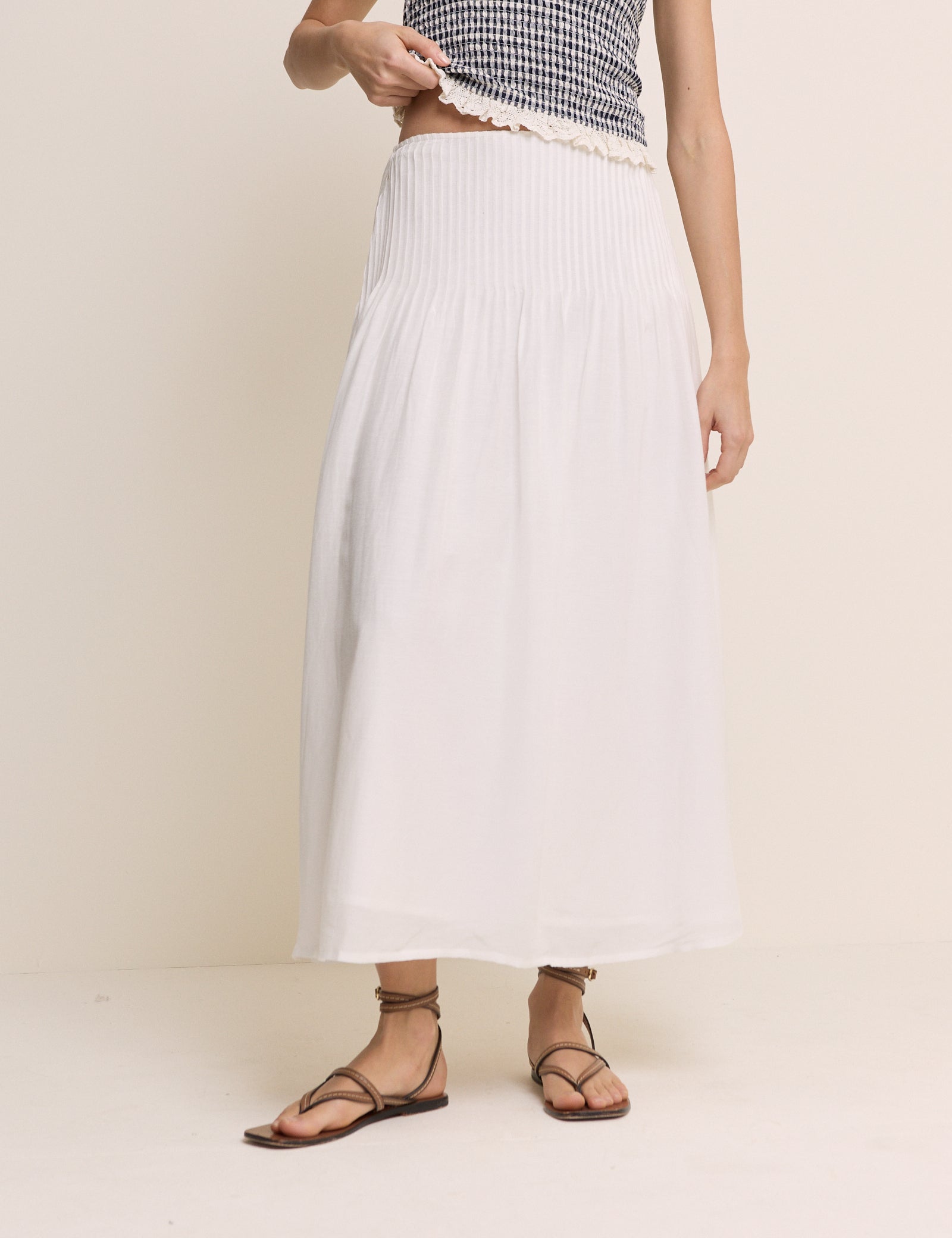 White Pintuck Maxi Skirt