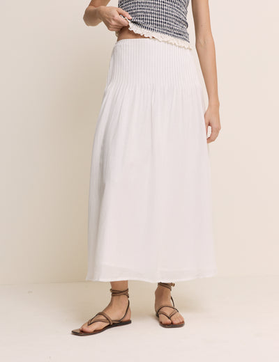 White Pintuck Maxi Skirt
