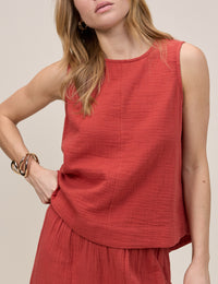Red Sleeveless Stirling Top Double Gauze
