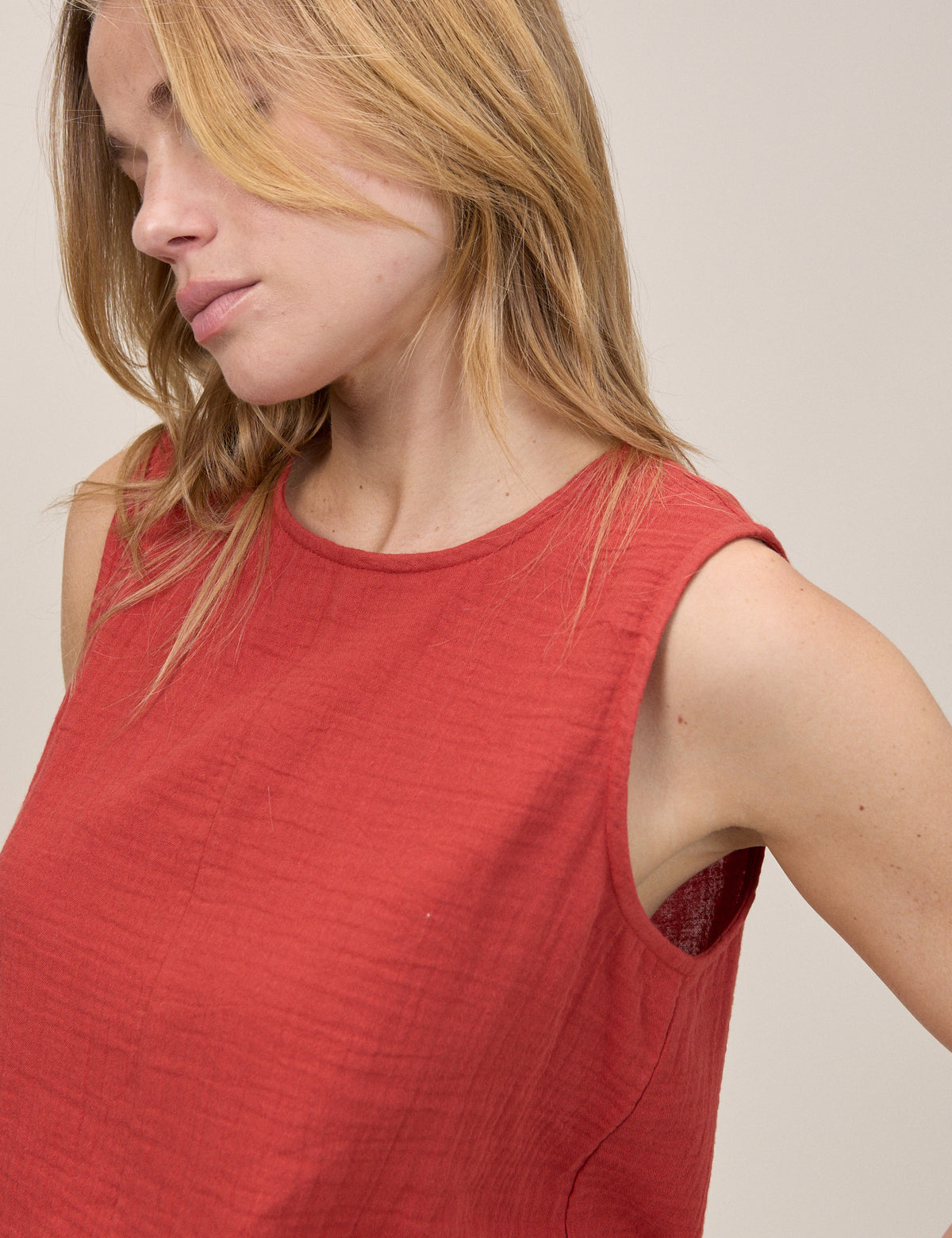 Red Sleeveless Swing Top