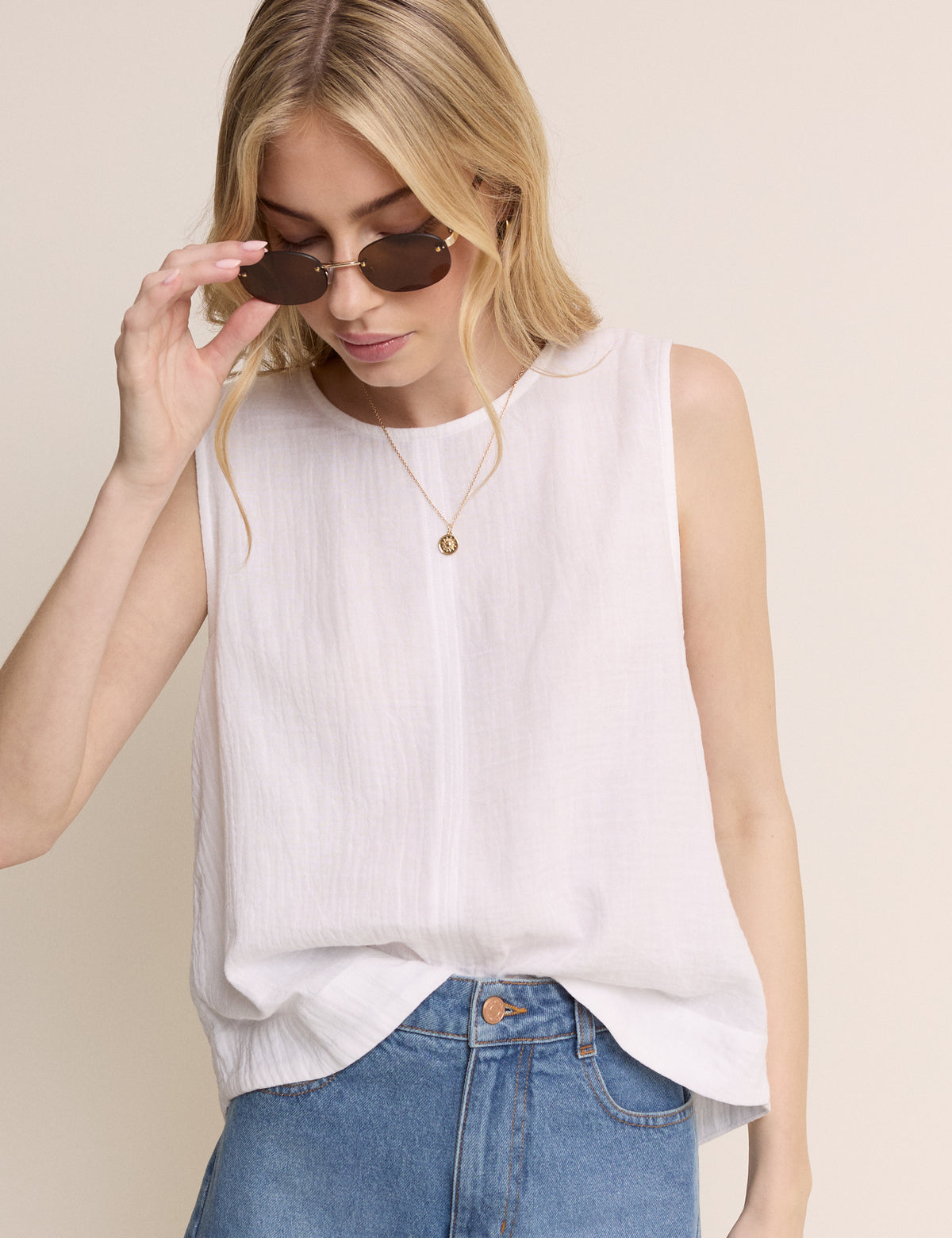 White Sleeveless Swing Top