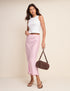 Pink and Brown Polka Dot Satin Midi Skirt