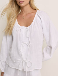 White Scoop Neck Double Gauze Top