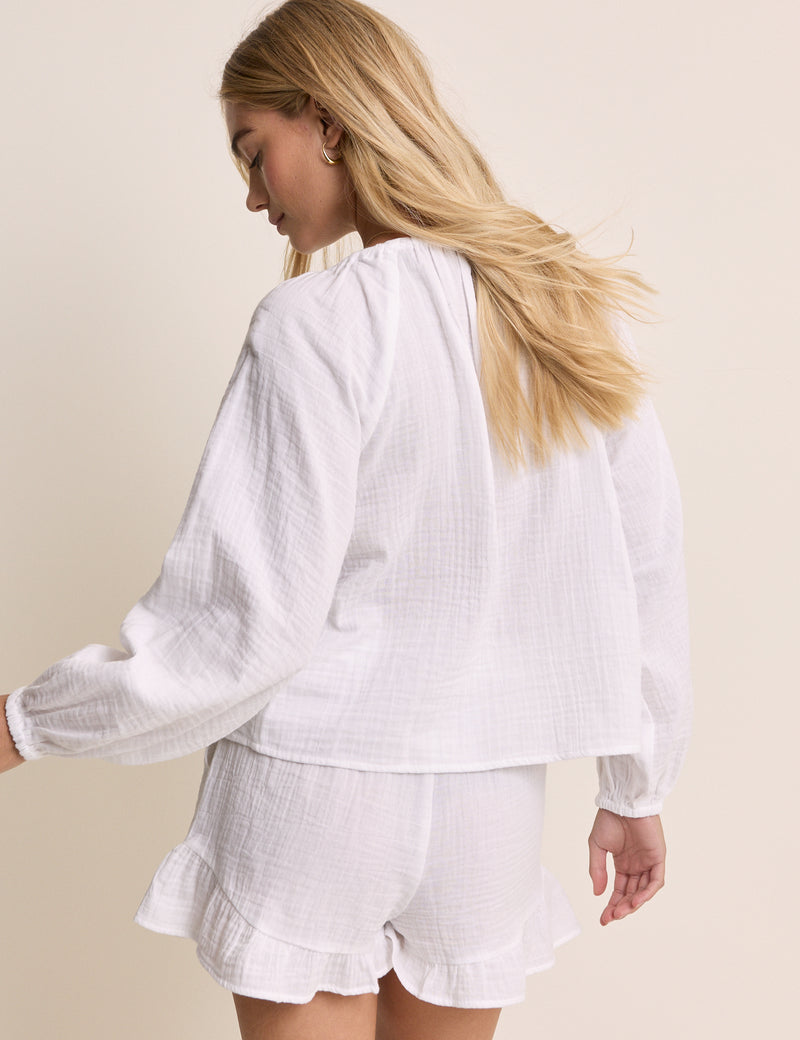 White Scoop Neck Double Gauze Top