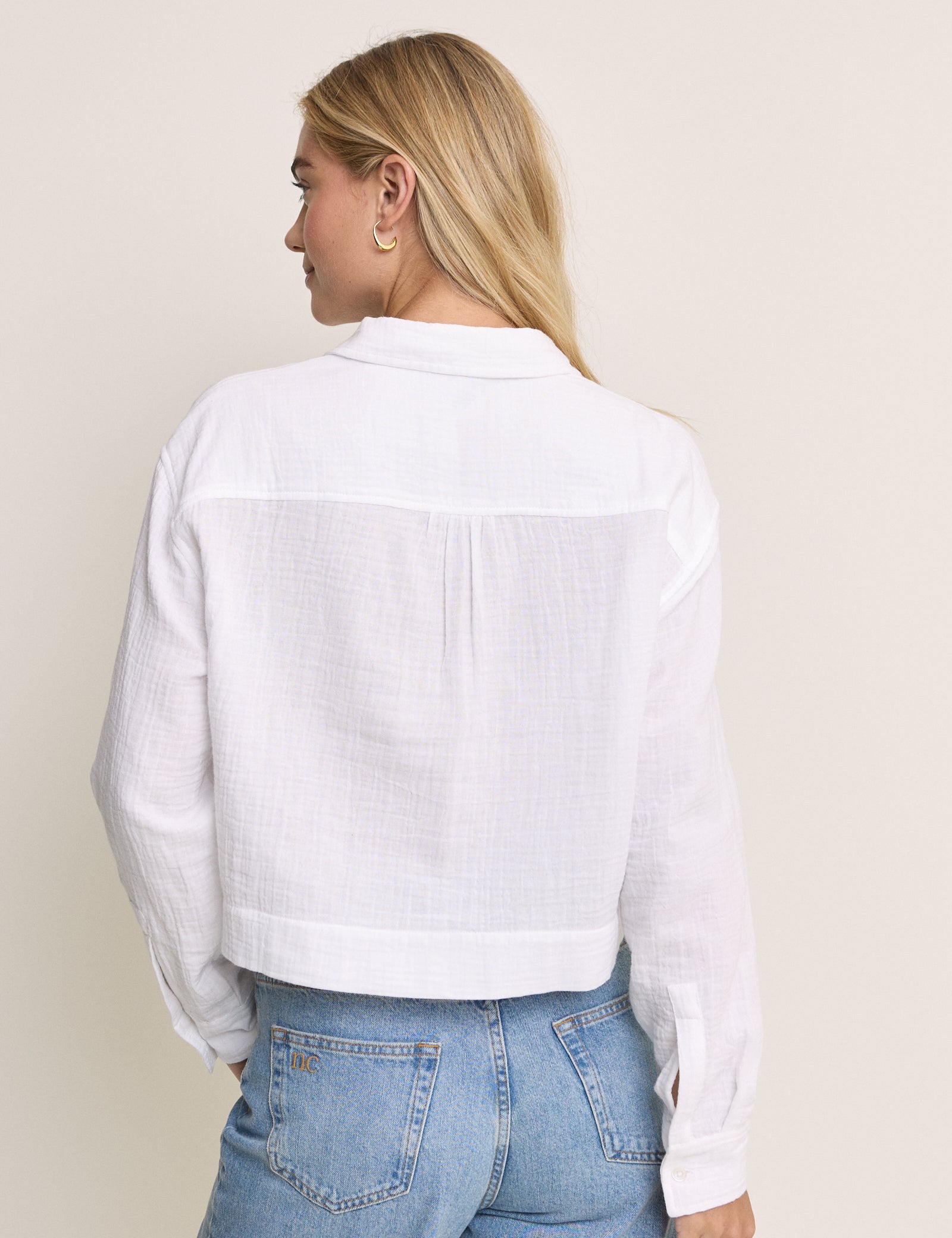 White Cropped Double Gauze Shirt
