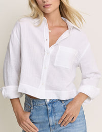 White Cropped Double Gauze Shirt