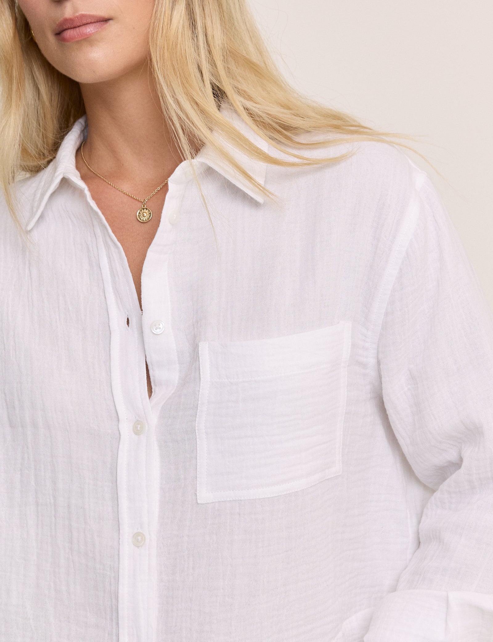 White Cropped Double Gauze Shirt