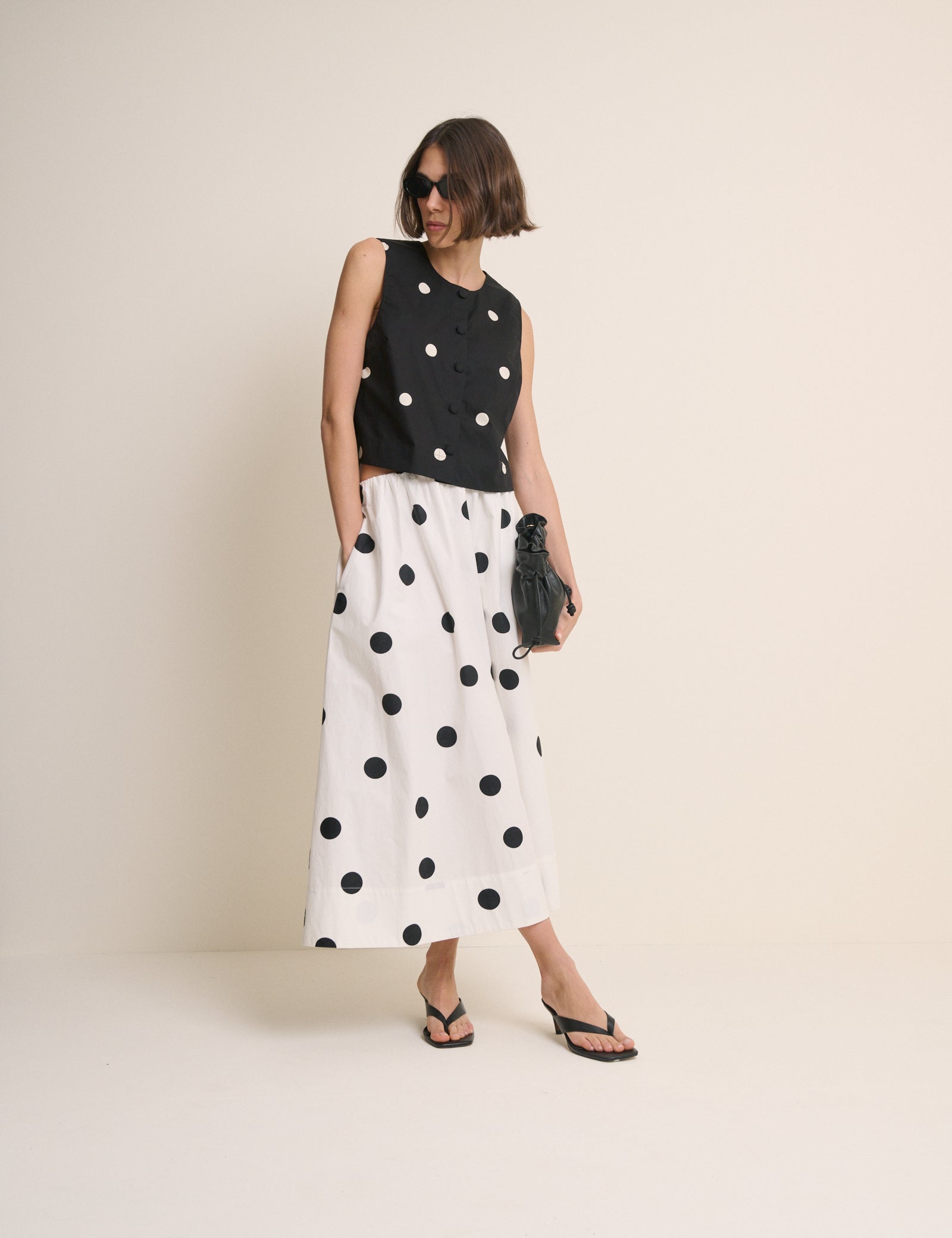 Black Polka Dot Button Front Top
