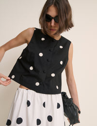 Black Polka Dot Button Front Top