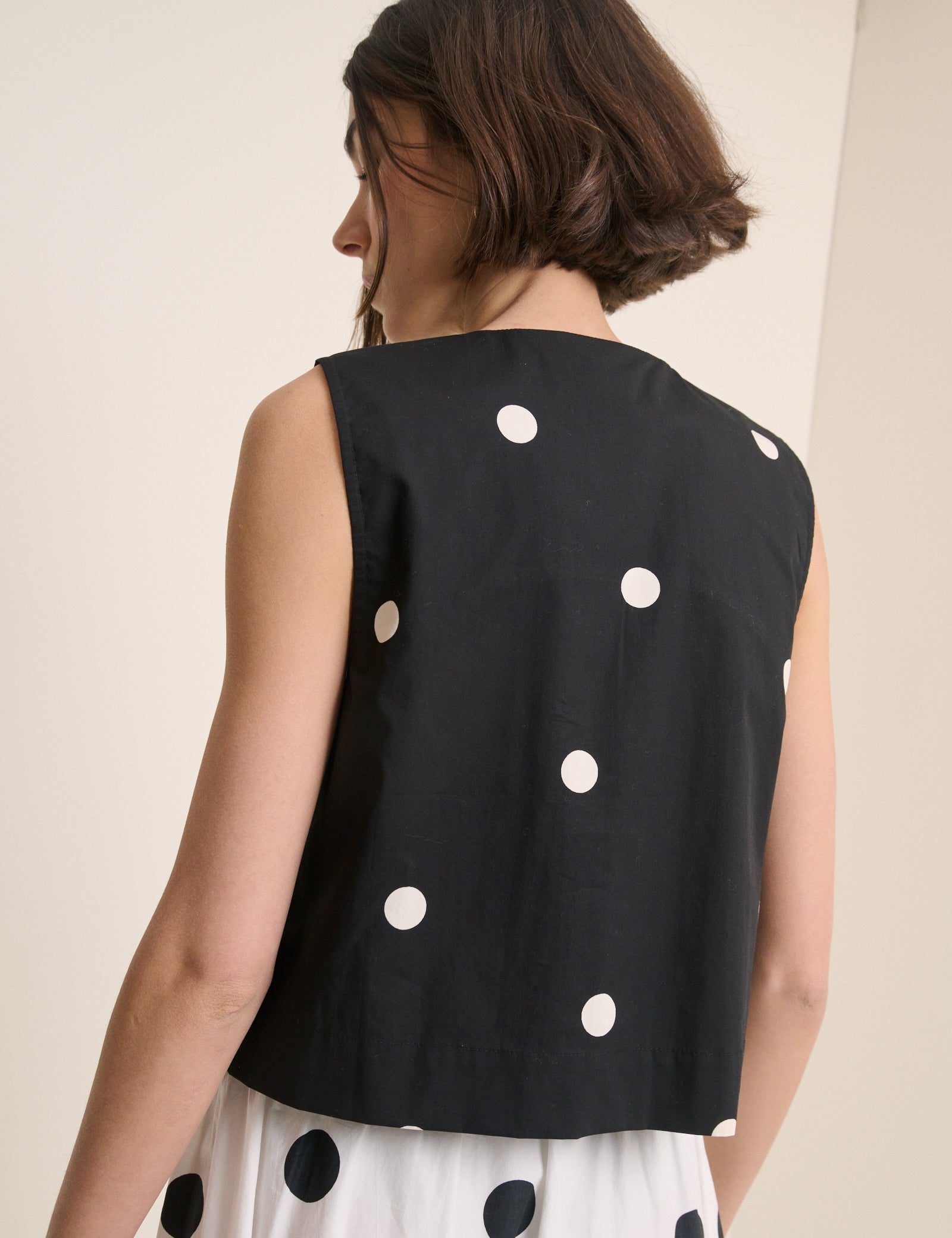 Black Polka Dot Button Front Top