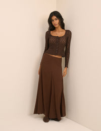 Brown Lace Scoop Neck Cardigan