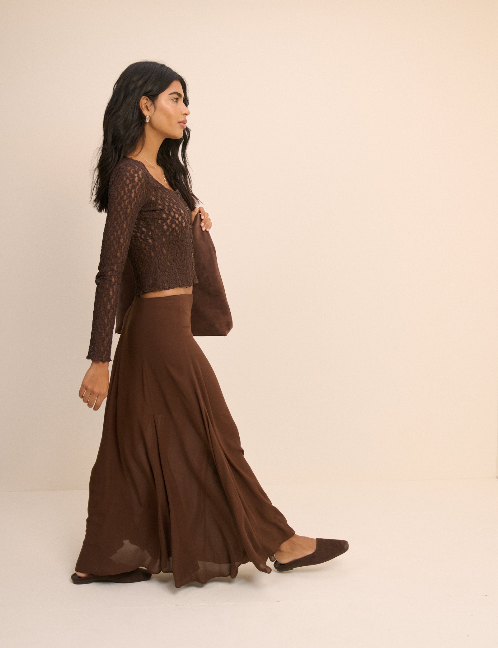 Brown Lace Scoop Neck Cardigan